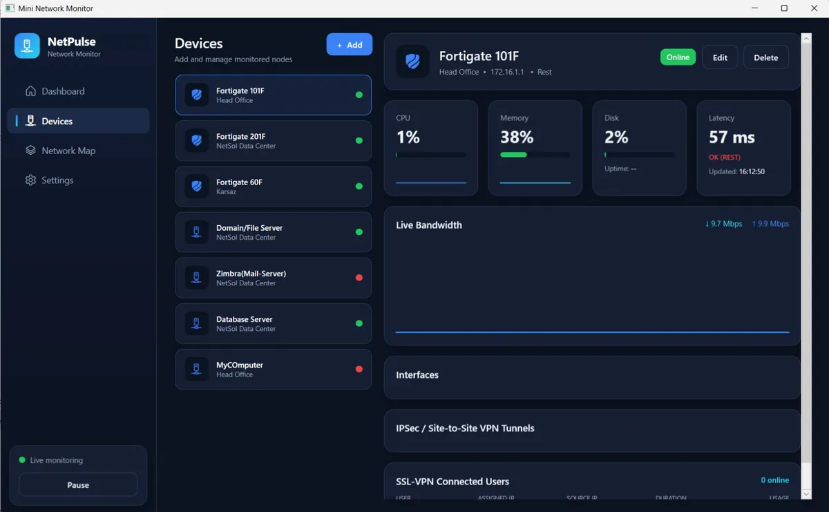 Network Monitoring Platform desktop application